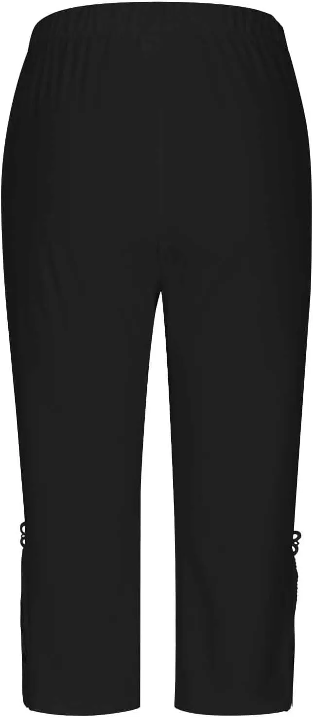 Lace Leggings for Women 2024 Trendy Plus Size High Waist Capri Cropped Leggings Slim Fitting Stretch Tights Summer Yoga Pants