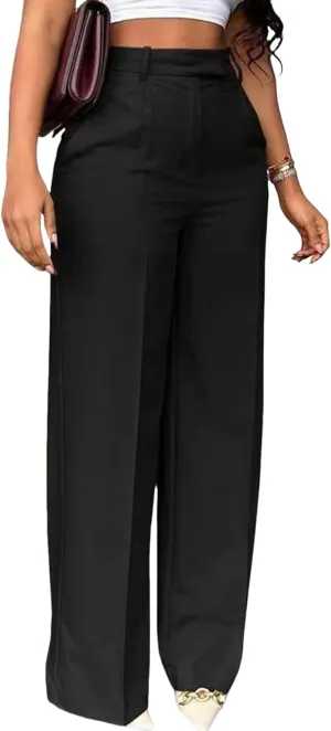 LAJIOJIO High Waist Dress Pants Women Casual,Wide Leg Business Pant Long Trousers with Pockets