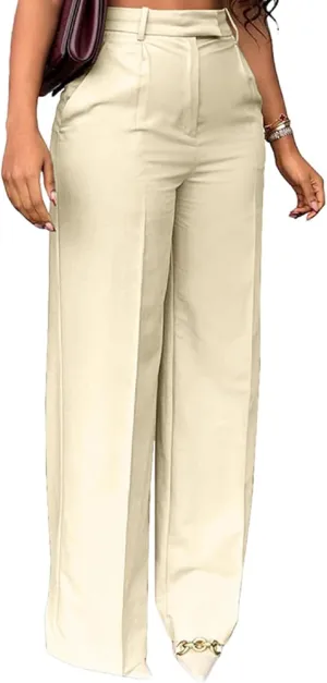 LAJIOJIO High Waist Dress Pants Women Casual,Wide Leg Business Pant Long Trousers with Pockets