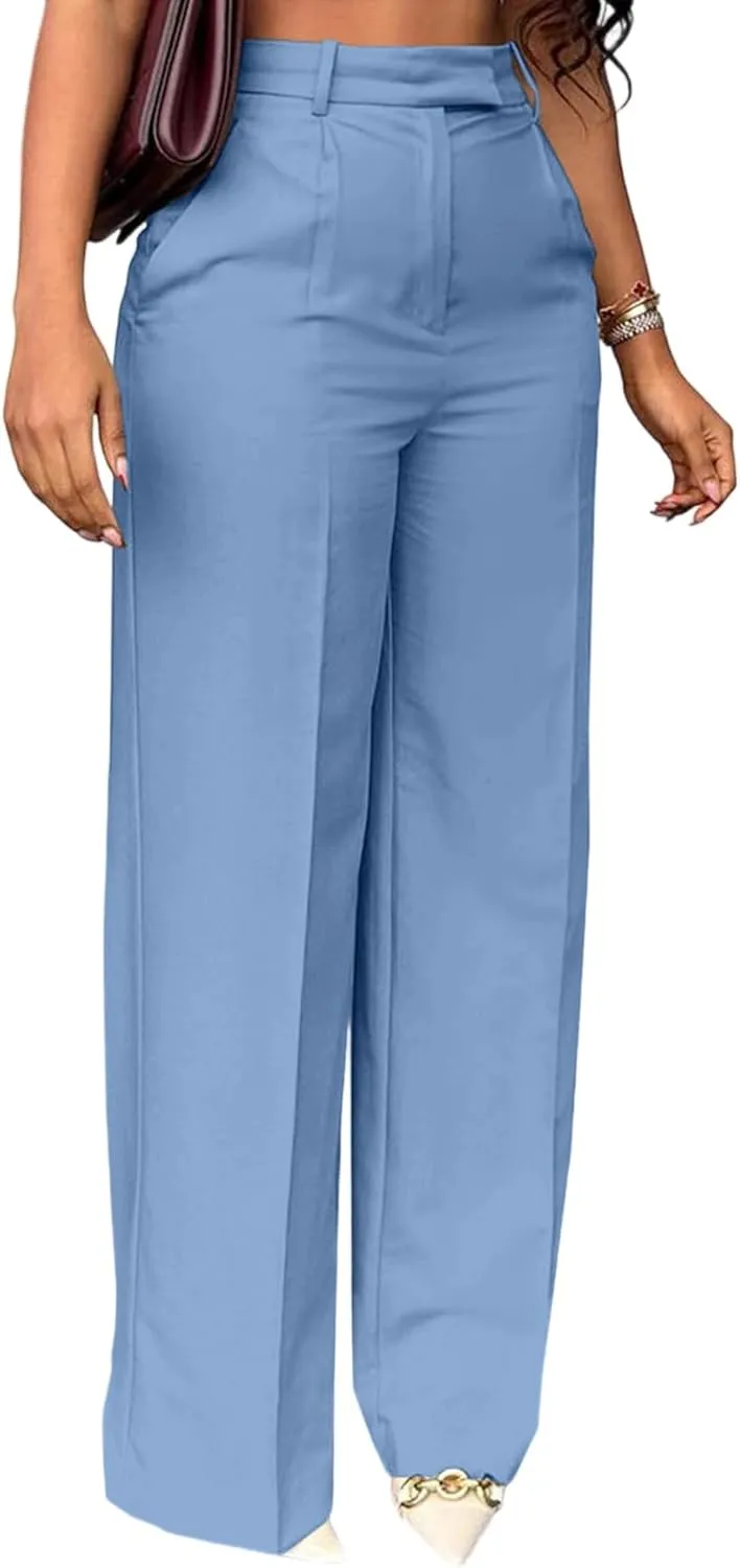 LAJIOJIO High Waist Dress Pants Women Casual,Wide Leg Business Pant Long Trousers with Pockets