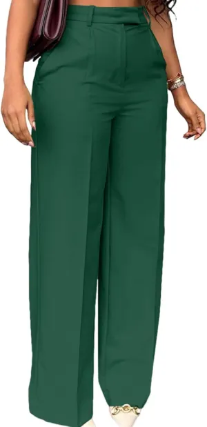 LAJIOJIO High Waist Dress Pants Women Casual,Wide Leg Business Pant Long Trousers with Pockets