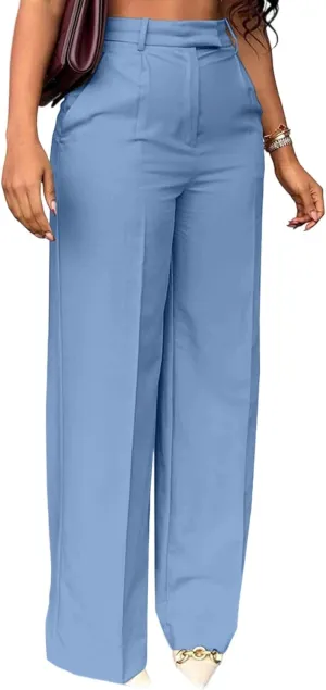LAJIOJIO High Waist Dress Pants Women Casual,Wide Leg Business Pant Long Trousers with Pockets