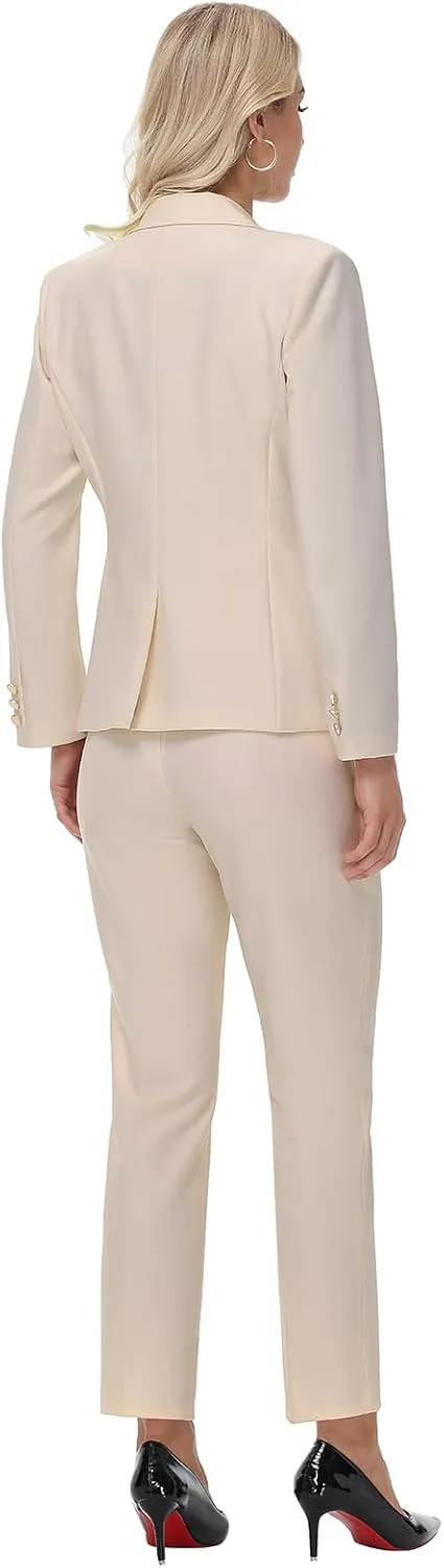 Lamgool Women's Pants Suit 2 Pieces Business One Button Blazer and Pant Set Dressy Casual Professional Work Outfits