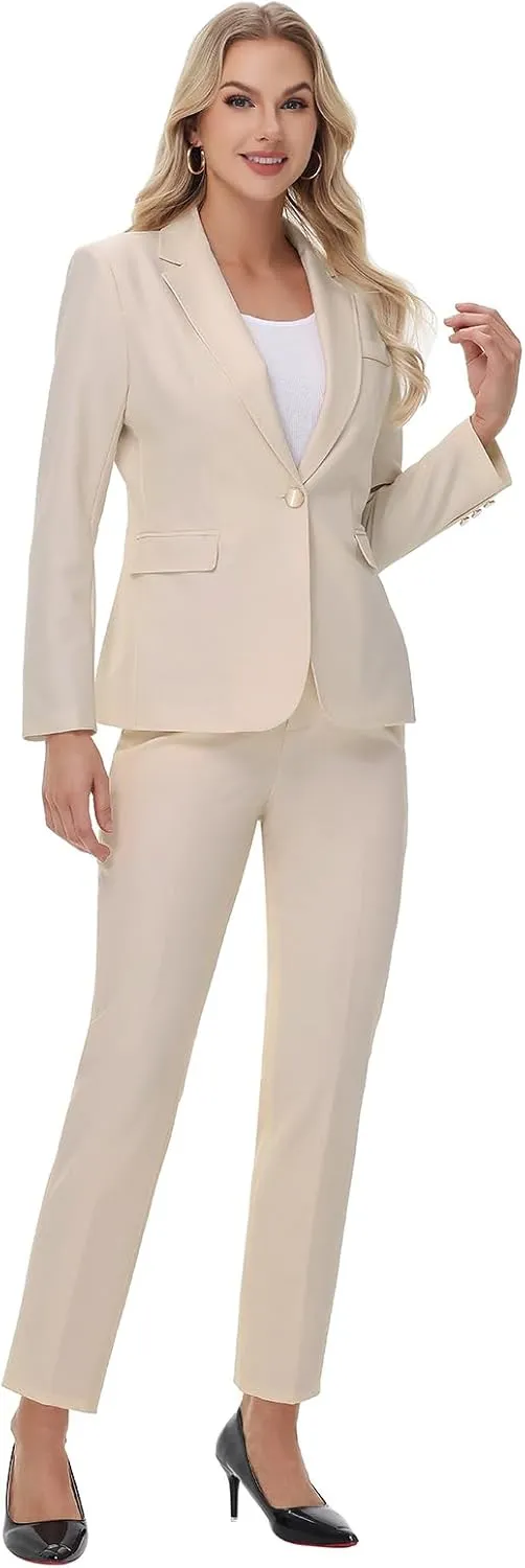 Lamgool Women's Pants Suit 2 Pieces Business One Button Blazer and Pant Set Dressy Casual Professional Work Outfits