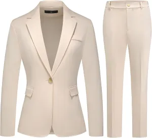 Lamgool Women's Pants Suit 2 Pieces Business One Button Blazer and Pant Set Dressy Casual Professional Work Outfits