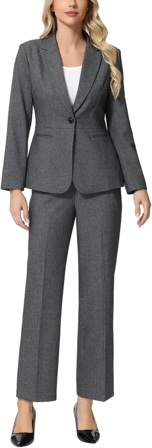 Lamgool Women's Suits 2 Piece Blazer Pants Set Peak Lapel One Button Business Outfits for Work Professional