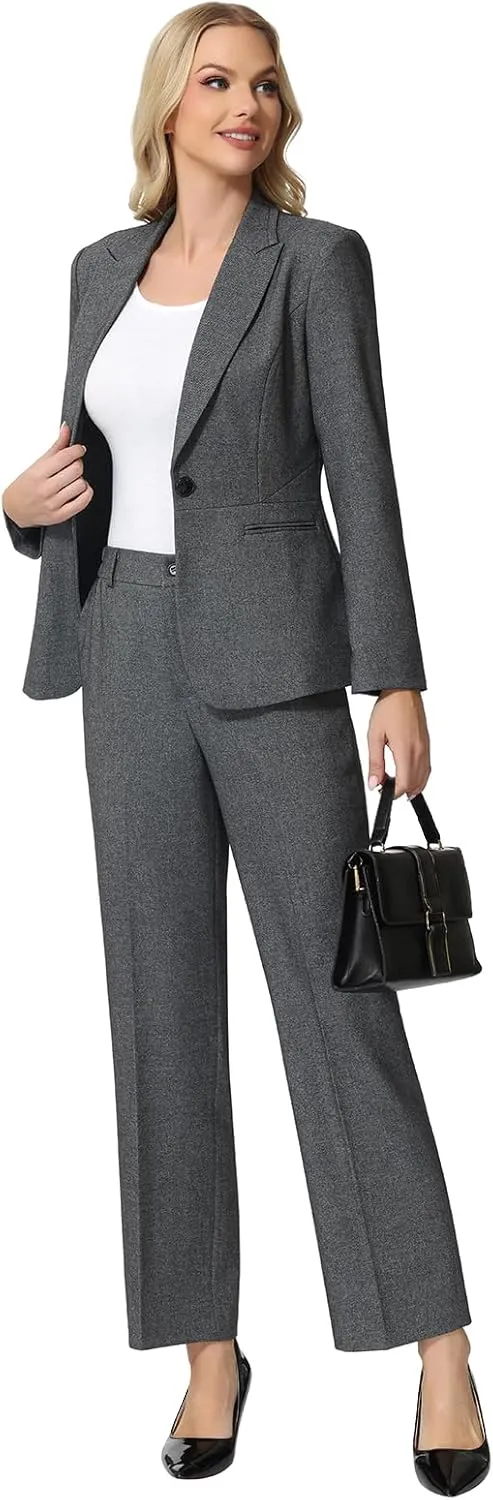 Lamgool Women's Suits 2 Piece Blazer Pants Set Peak Lapel One Button Business Outfits for Work Professional