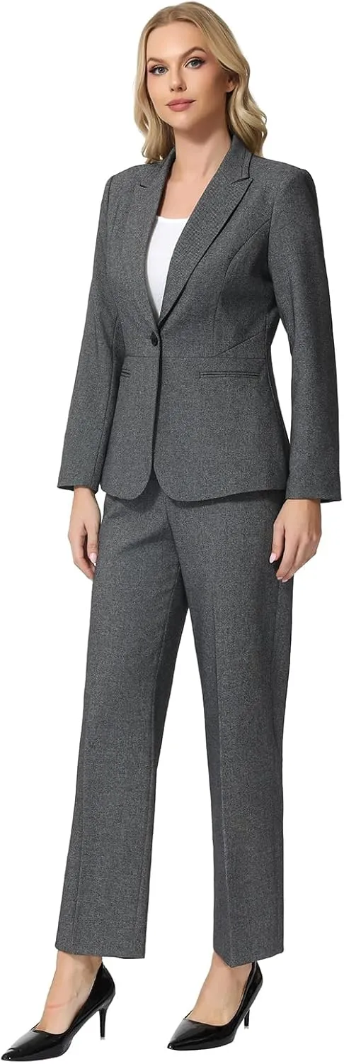Lamgool Women's Suits 2 Piece Blazer Pants Set Peak Lapel One Button Business Outfits for Work Professional