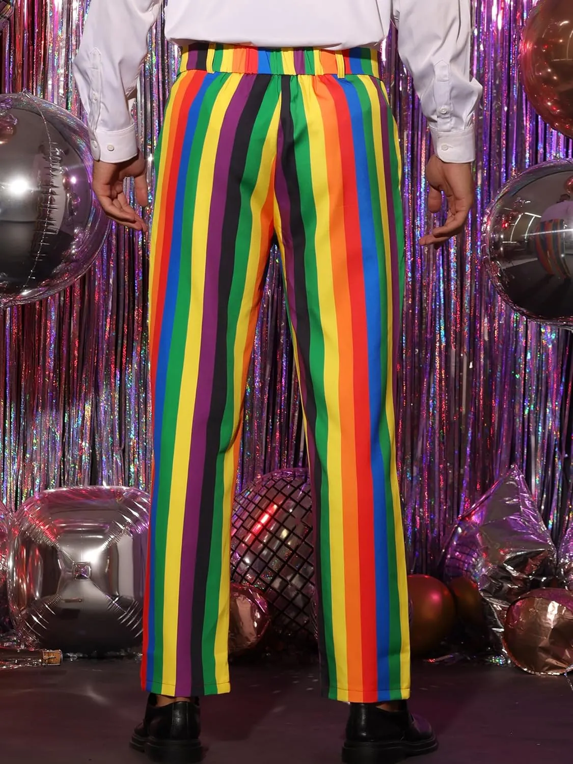 Lars Amadeus Rainbow Pants for Men's Regular Fit Flat Front Color Block Stripe Dress Trousers