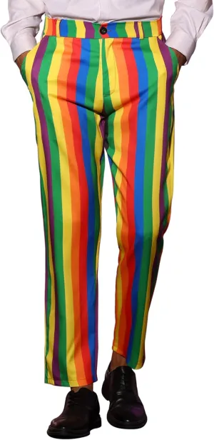 Lars Amadeus Rainbow Pants for Men's Regular Fit Flat Front Color Block Stripe Dress Trousers