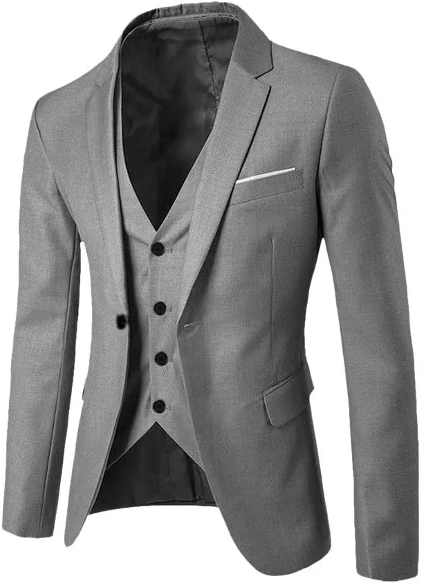 LCMTWX Men Suit 2024 3 Suit Business Wedding Party Jacket Vest & Pants Coat Mens 3 Piece Suit Dress Pants for Men Slim Fit