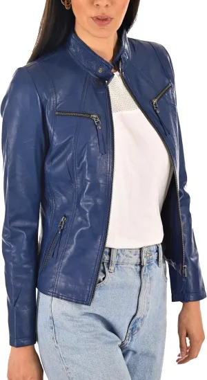 LEATHER FARM Women's Lambskin Leather Bomber Biker Jacket