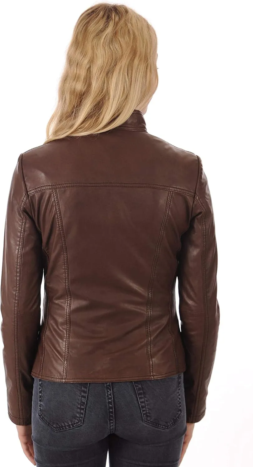 LEATHER FARM Women's Lambskin Leather Bomber Biker Jacket