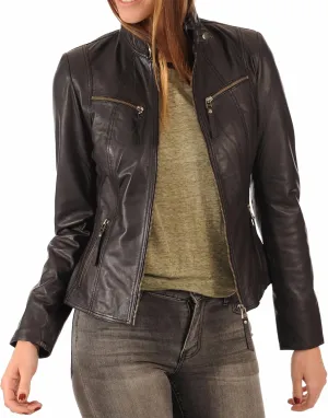 LEATHER FARM Women's Lambskin Leather Bomber Biker Jacket