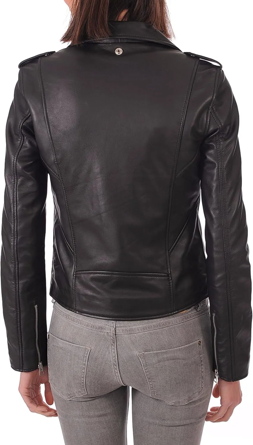 LEATHER FARM Women's Lambskin Leather Bomber Biker Jacket