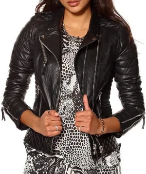 LEATHER FARM Women's Lambskin Leather Bomber Biker Jacket