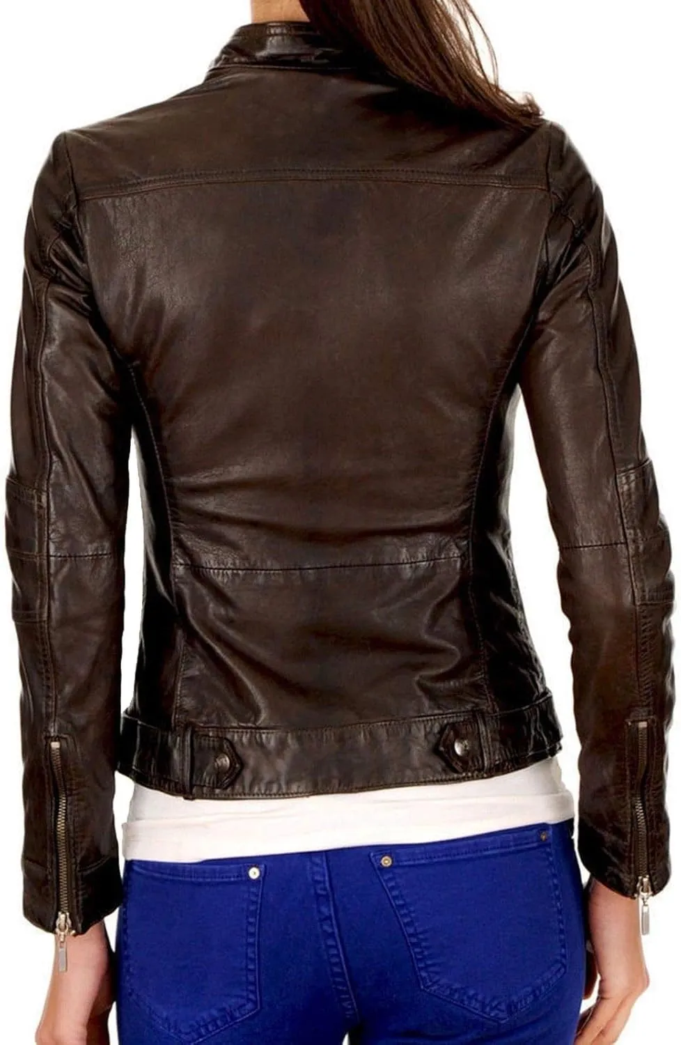 LEATHER FARM Women's Lambskin Leather Bomber Biker Jacket