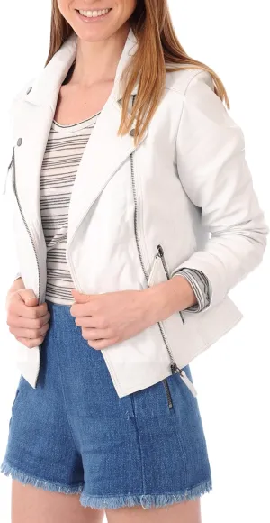 LEATHER FARM Women's Lambskin Leather Bomber Biker Jacket
