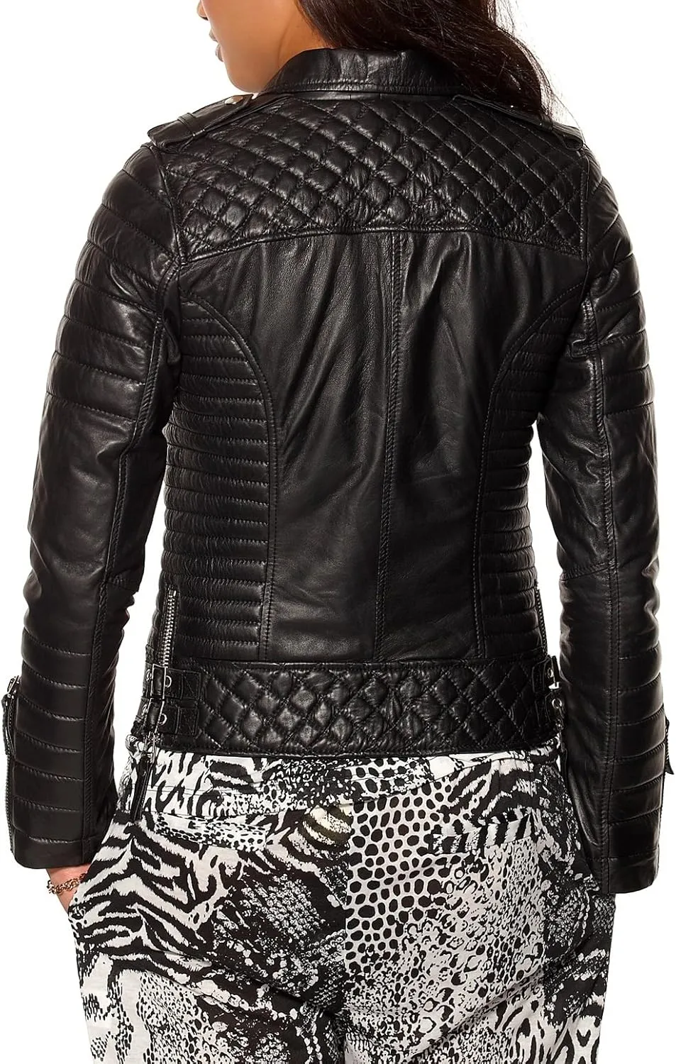 LEATHER FARM Women's Lambskin Leather Bomber Biker Jacket