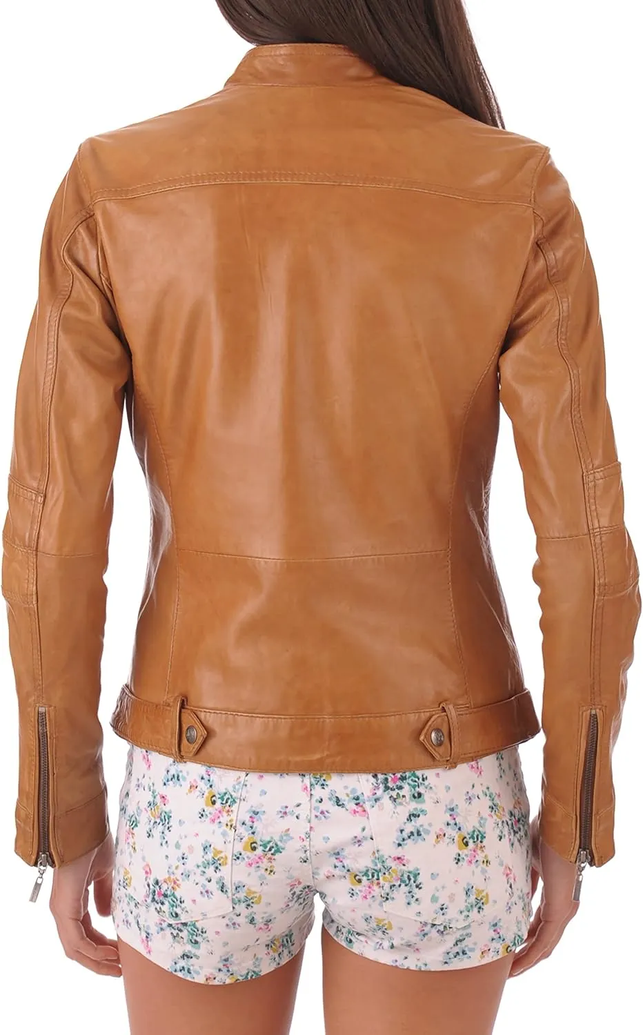 LEATHER FARM Women's Lambskin Leather Bomber Biker Jacket