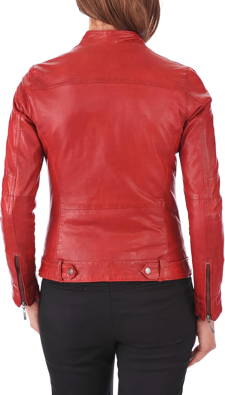 LEATHER FARM Women's Lambskin Leather Bomber Biker Jacket