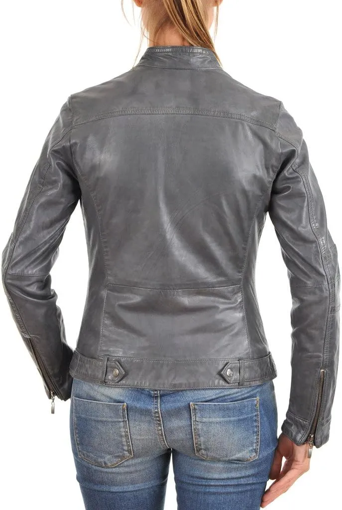 LEATHER FARM Women's Lambskin Leather Bomber Biker Jacket