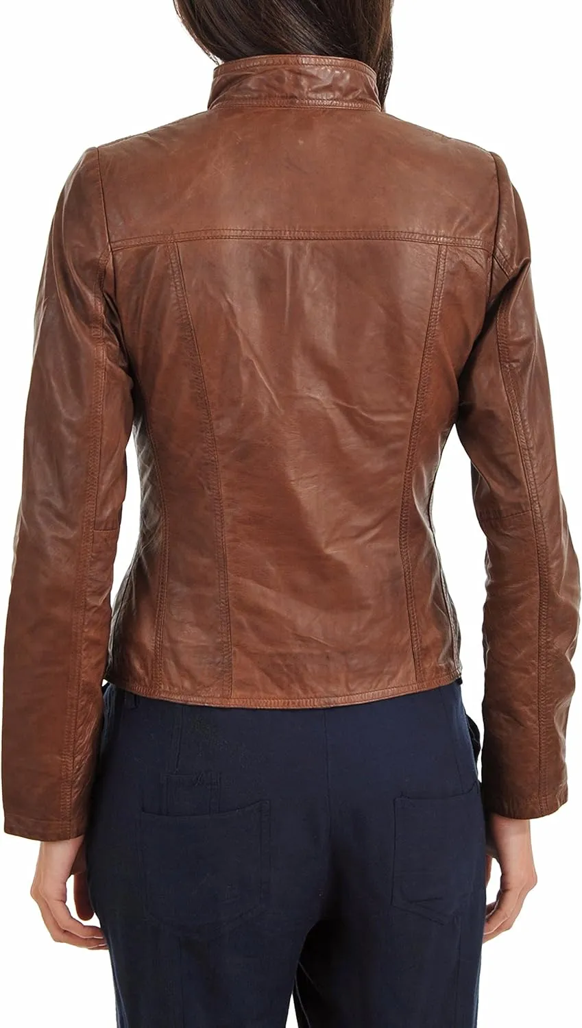 LEATHER FARM Women's Lambskin Leather Bomber Biker Jacket