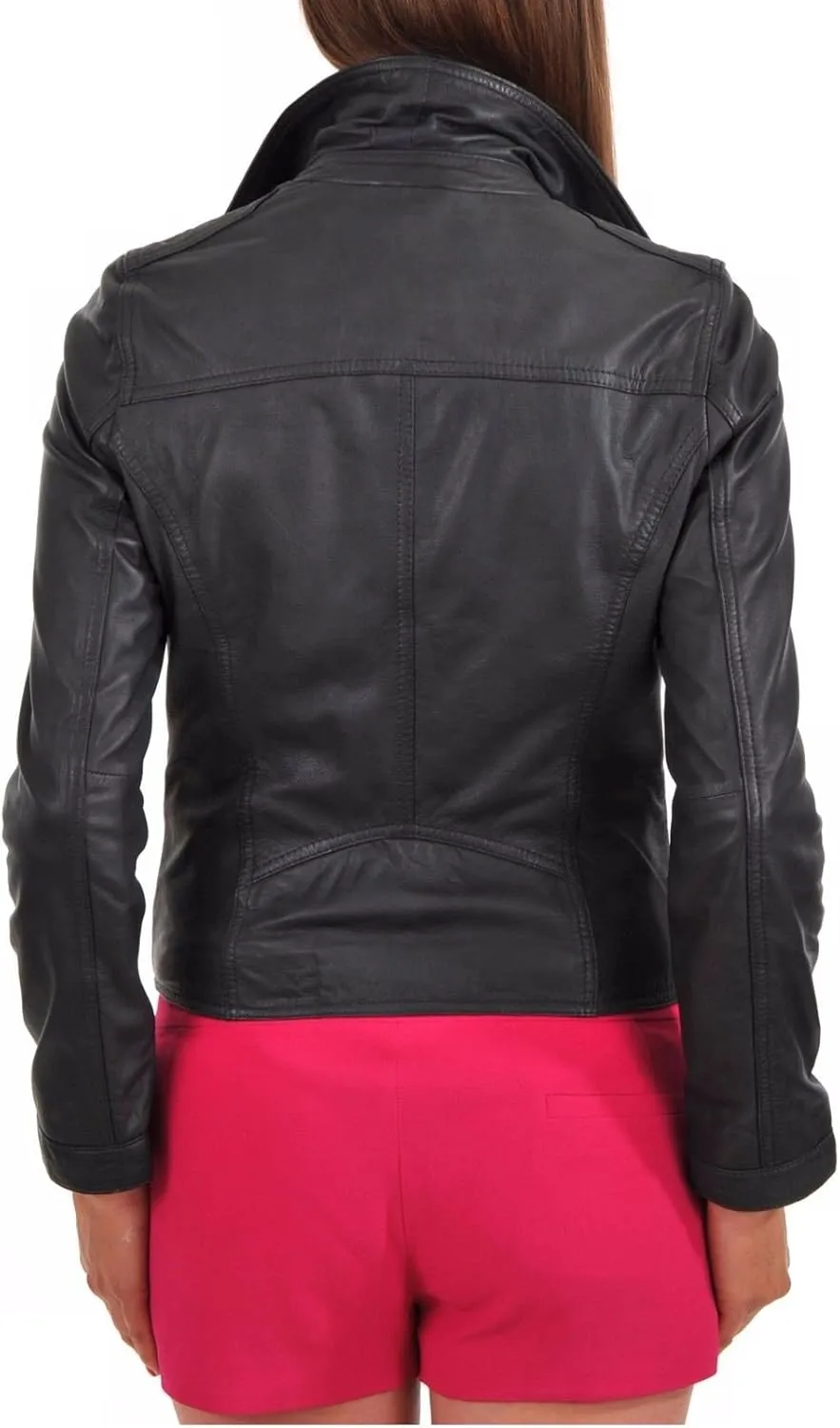 LEATHER FARM Women's Lambskin Leather Bomber Biker Jacket