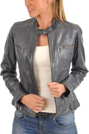 LEATHER FARM Women's Lambskin Leather Bomber Biker Jacket