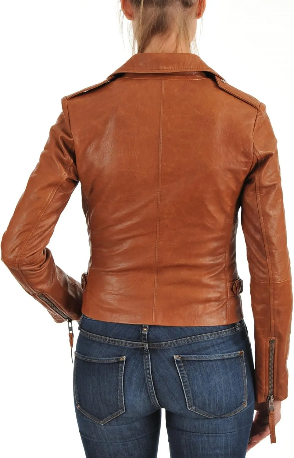 LEATHER FARM Women's Lambskin Leather Bomber Biker Jacket