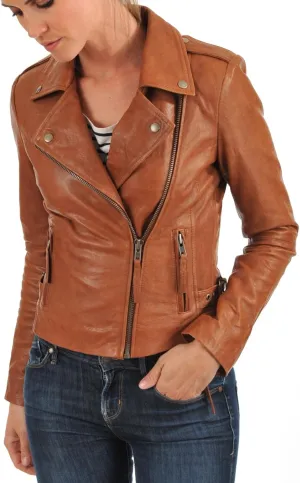 LEATHER FARM Women's Lambskin Leather Bomber Biker Jacket