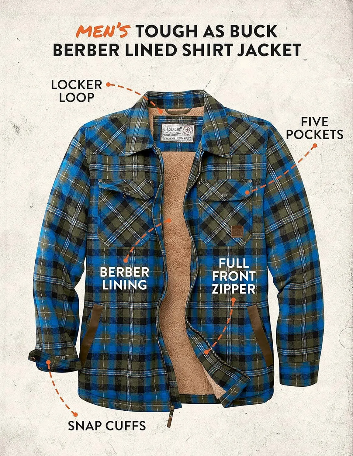 Legendary Whitetails Men's Tough as Buck Sherpa Lined Flannel Shirt Jacket