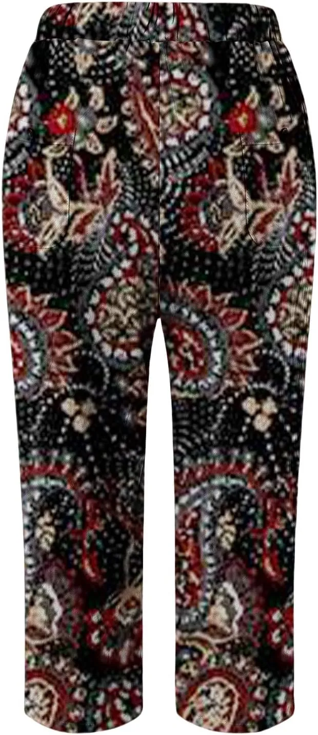 Leggings with Pockets for Women Drawstring Pants Plus Size Trendy Striped Spring Summer Gauze Pants Linen Pants Yoga