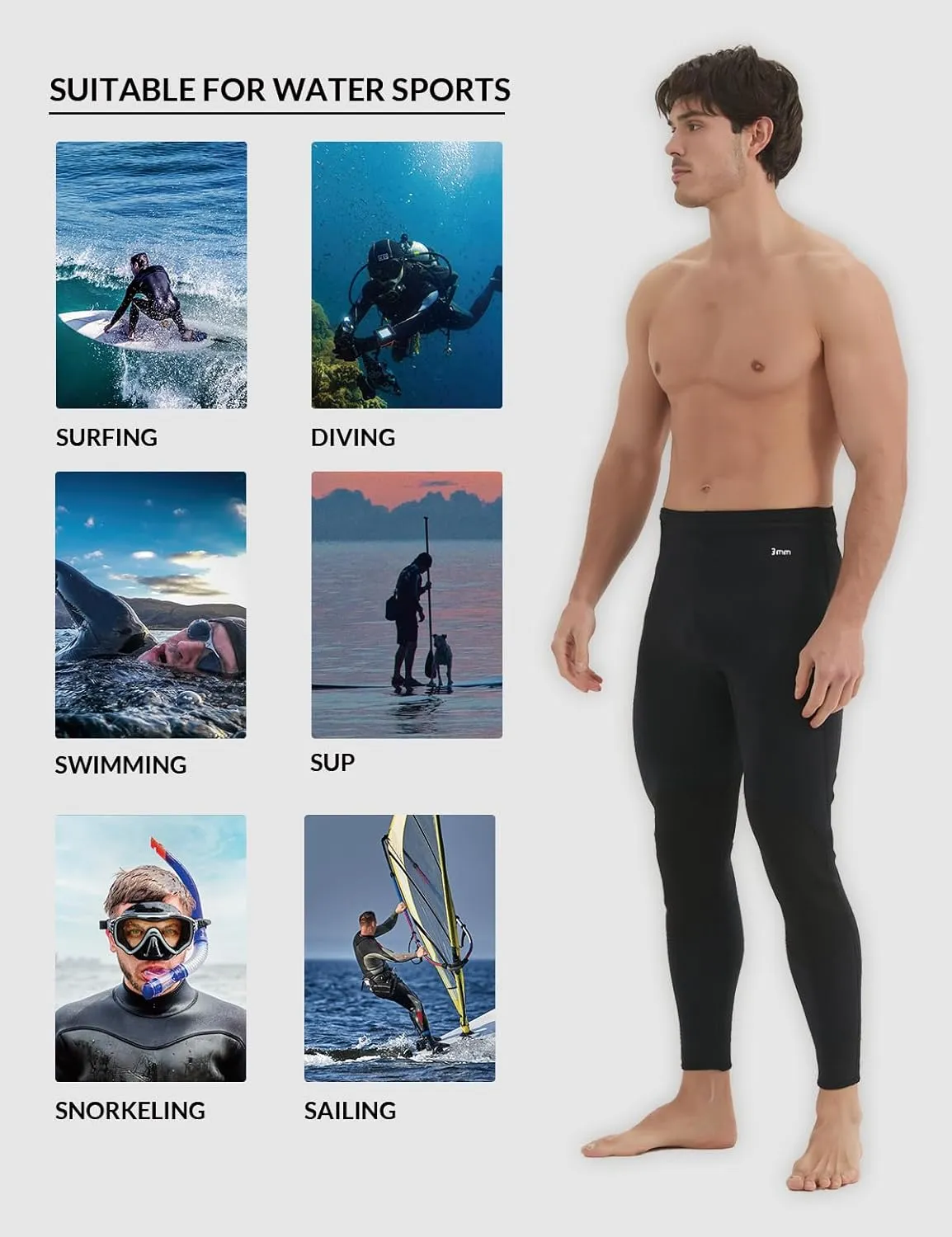 Lemorecn Wetsuit Pants Men 3mm and Wetsuit Pants Men 2mm /1.5 mm Neoprene Swim Pants for Swimming Canoeing Snorkeling Scuba Kayaking Diving