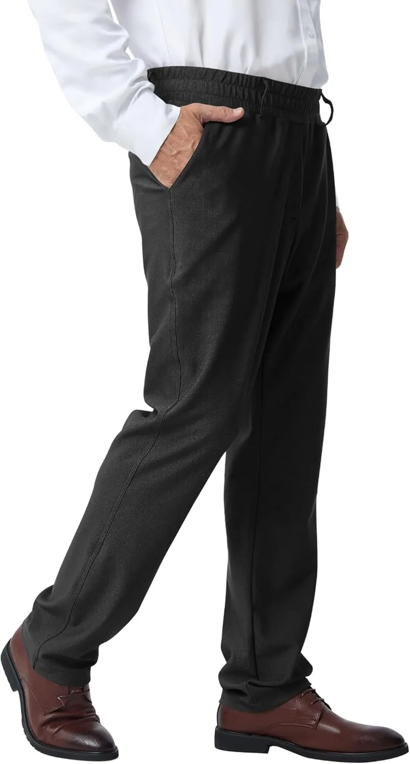 LETAOTAO Mens Elastic Waist Pants for Seniors High Stretch Expandable Waist Slaks for Elderly with Magnet Button