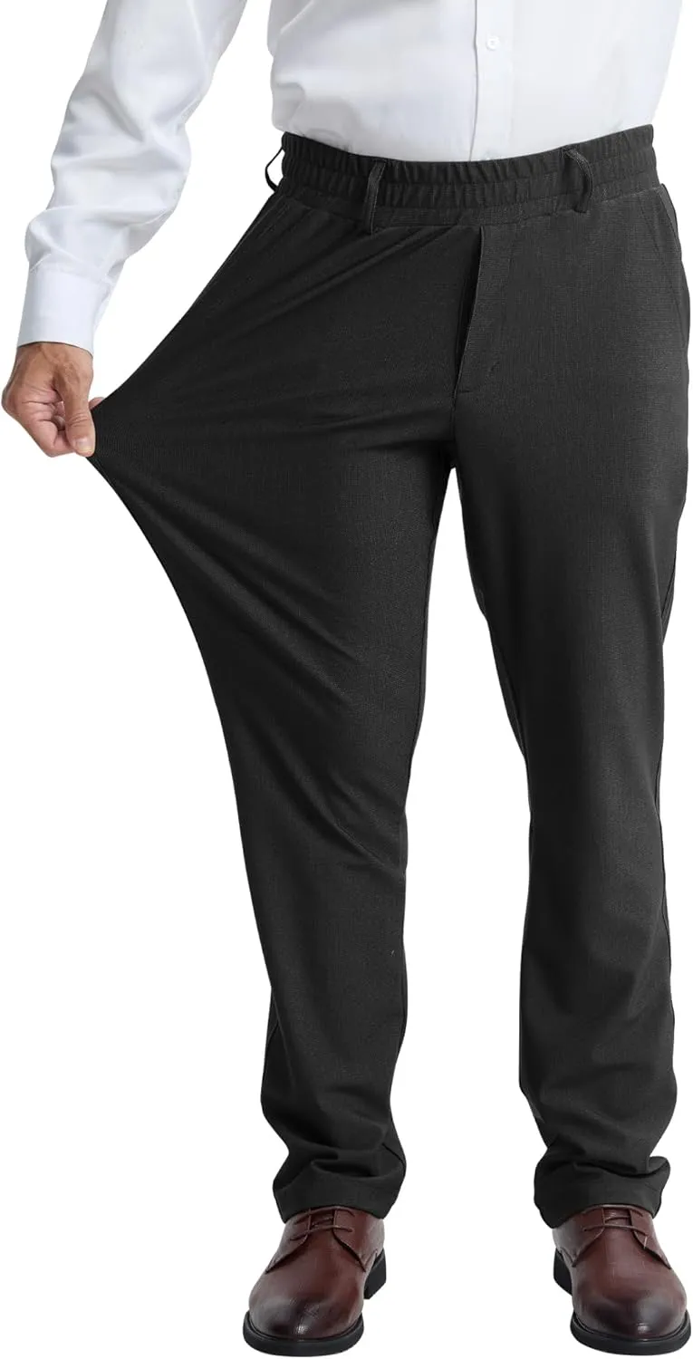 LETAOTAO Mens Elastic Waist Pants for Seniors High Stretch Expandable Waist Slaks for Elderly with Magnet Button