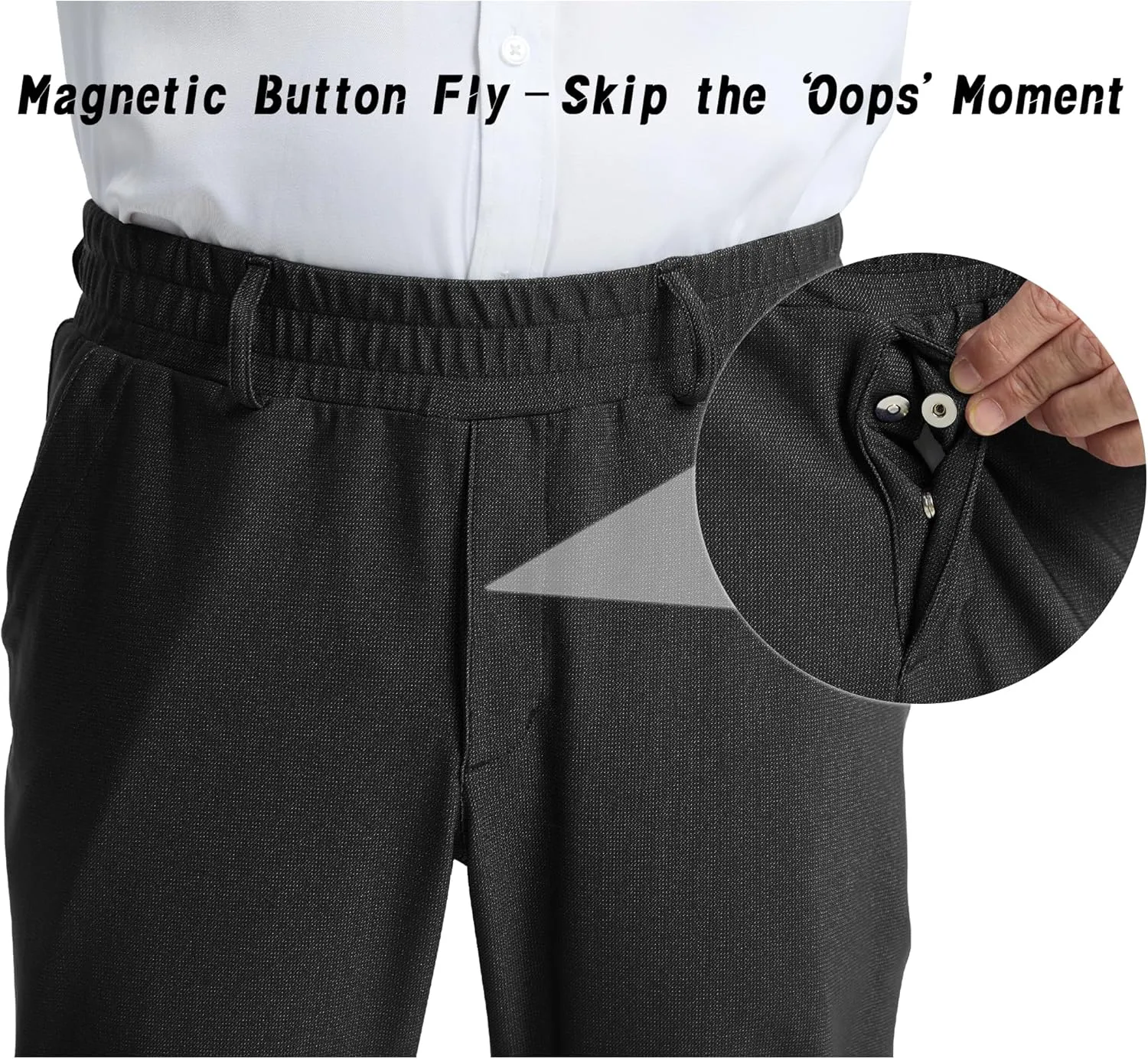 LETAOTAO Mens Elastic Waist Pants for Seniors High Stretch Expandable Waist Slaks for Elderly with Magnet Button