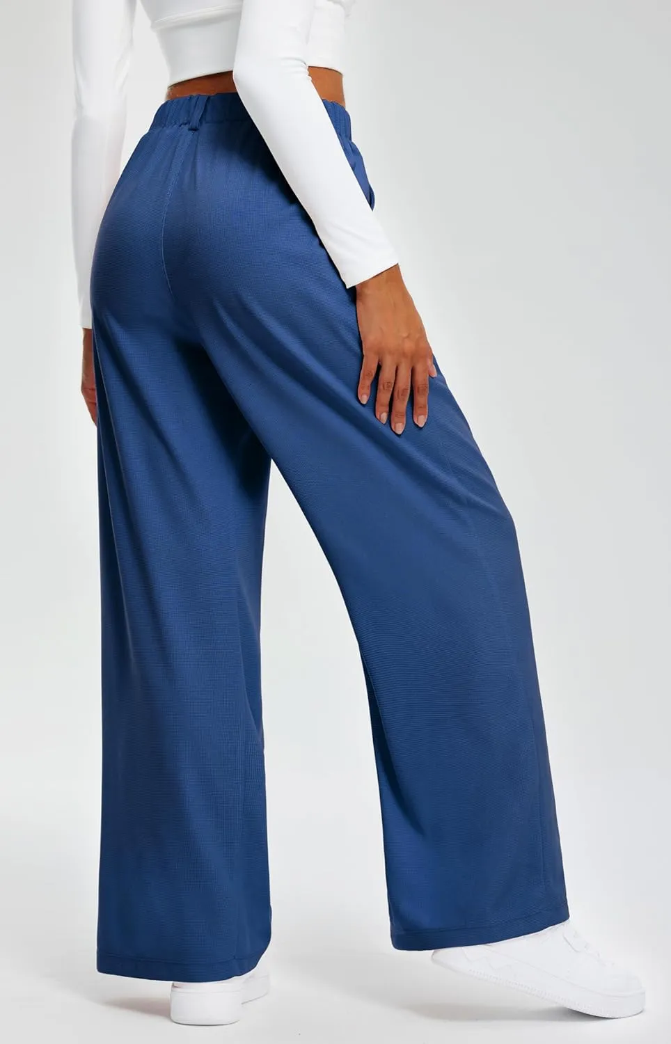 Libin Women's Wide Leg Pants 27"/29" High Waisted Waffle Knit Casual Slacks Work Pants Business Palazzo Trousers with Pockets