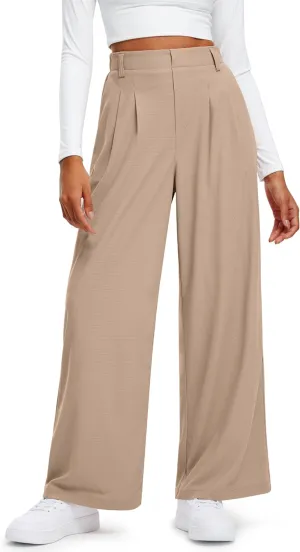 Libin Women's Wide Leg Pants 27"/29" High Waisted Waffle Knit Casual Slacks Work Pants Business Palazzo Trousers with Pockets