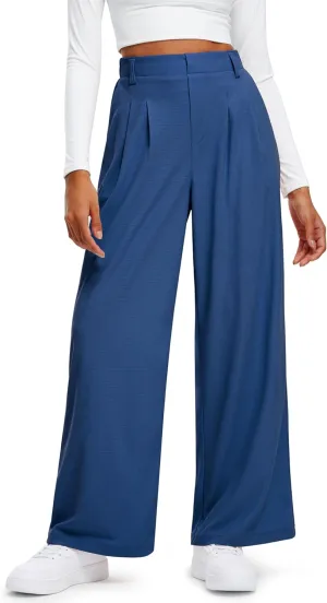 Libin Women's Wide Leg Pants 27"/29" High Waisted Waffle Knit Casual Slacks Work Pants Business Palazzo Trousers with Pockets