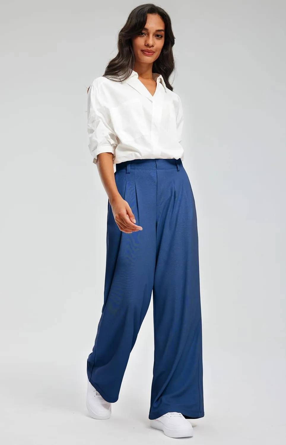 Libin Women's Wide Leg Pants 27"/29" High Waisted Waffle Knit Casual Slacks Work Pants Business Palazzo Trousers with Pockets