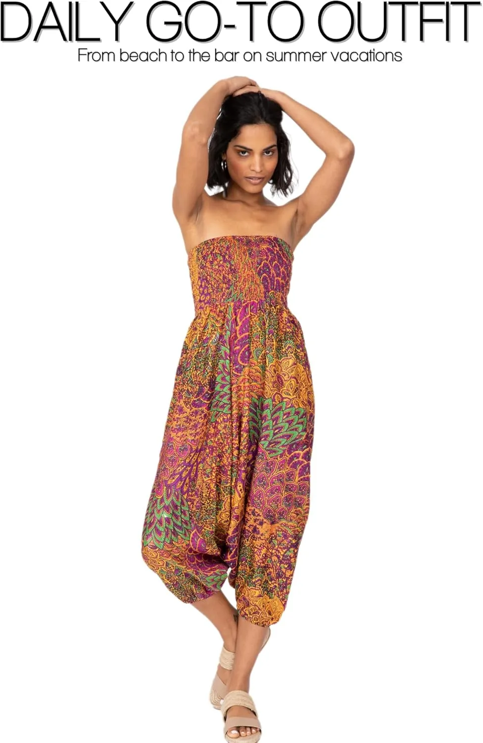 likemary Harem Pants Women - Boho Pants Pull Up into Jumpsuit with Pockets - 2-in-1 Hippie Pants and Romper Jumper Outfit