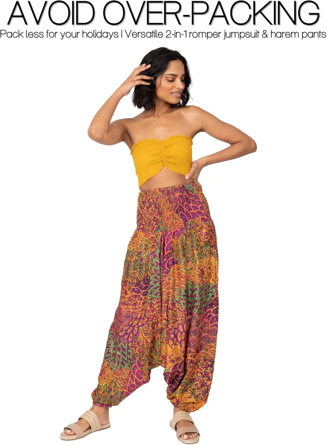 likemary Harem Pants Women - Boho Pants Pull Up into Jumpsuit with Pockets - 2-in-1 Hippie Pants and Romper Jumper Outfit