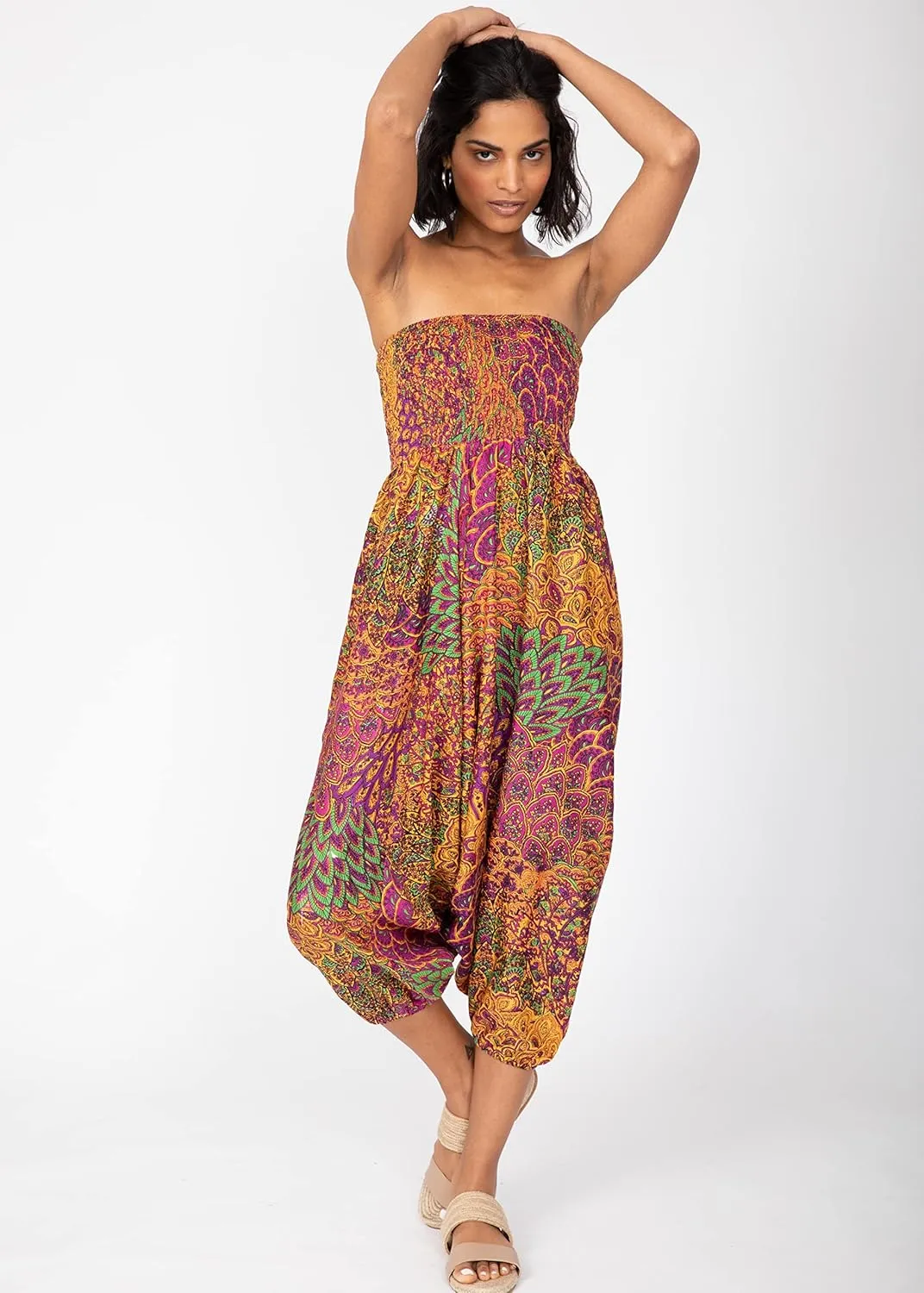 likemary Harem Pants Women - Boho Pants Pull Up into Jumpsuit with Pockets - 2-in-1 Hippie Pants and Romper Jumper Outfit