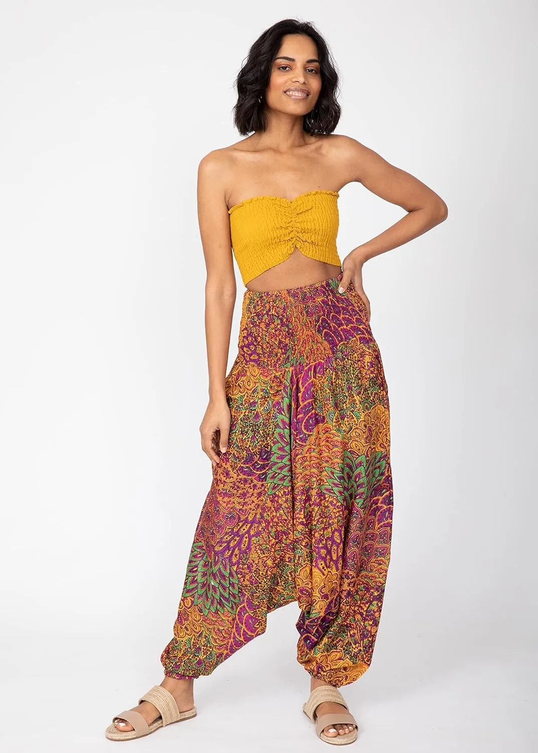 likemary Harem Pants Women - Boho Pants Pull Up into Jumpsuit with Pockets - 2-in-1 Hippie Pants and Romper Jumper Outfit