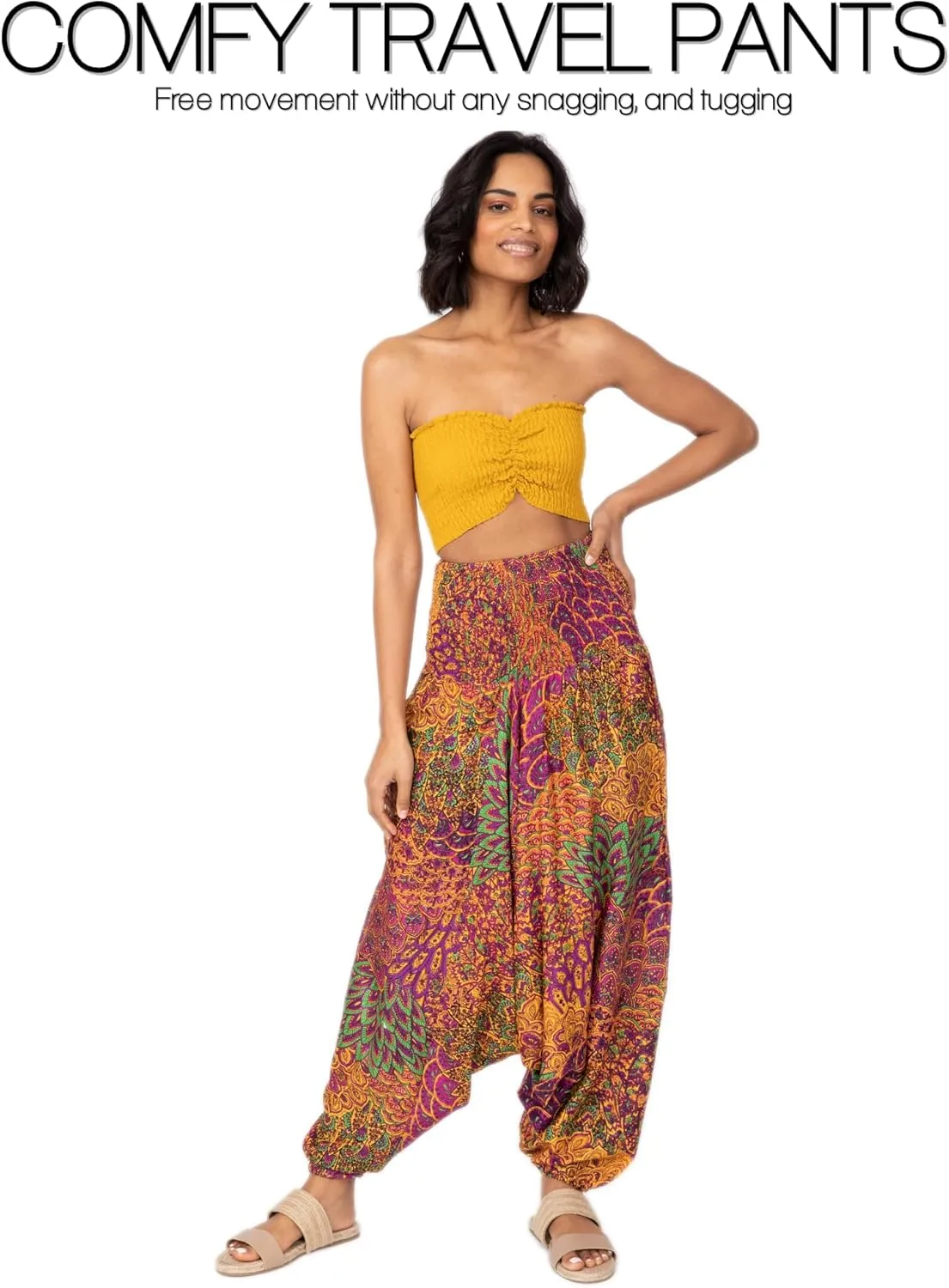 likemary Harem Pants Women - Boho Pants Pull Up into Jumpsuit with Pockets - 2-in-1 Hippie Pants and Romper Jumper Outfit