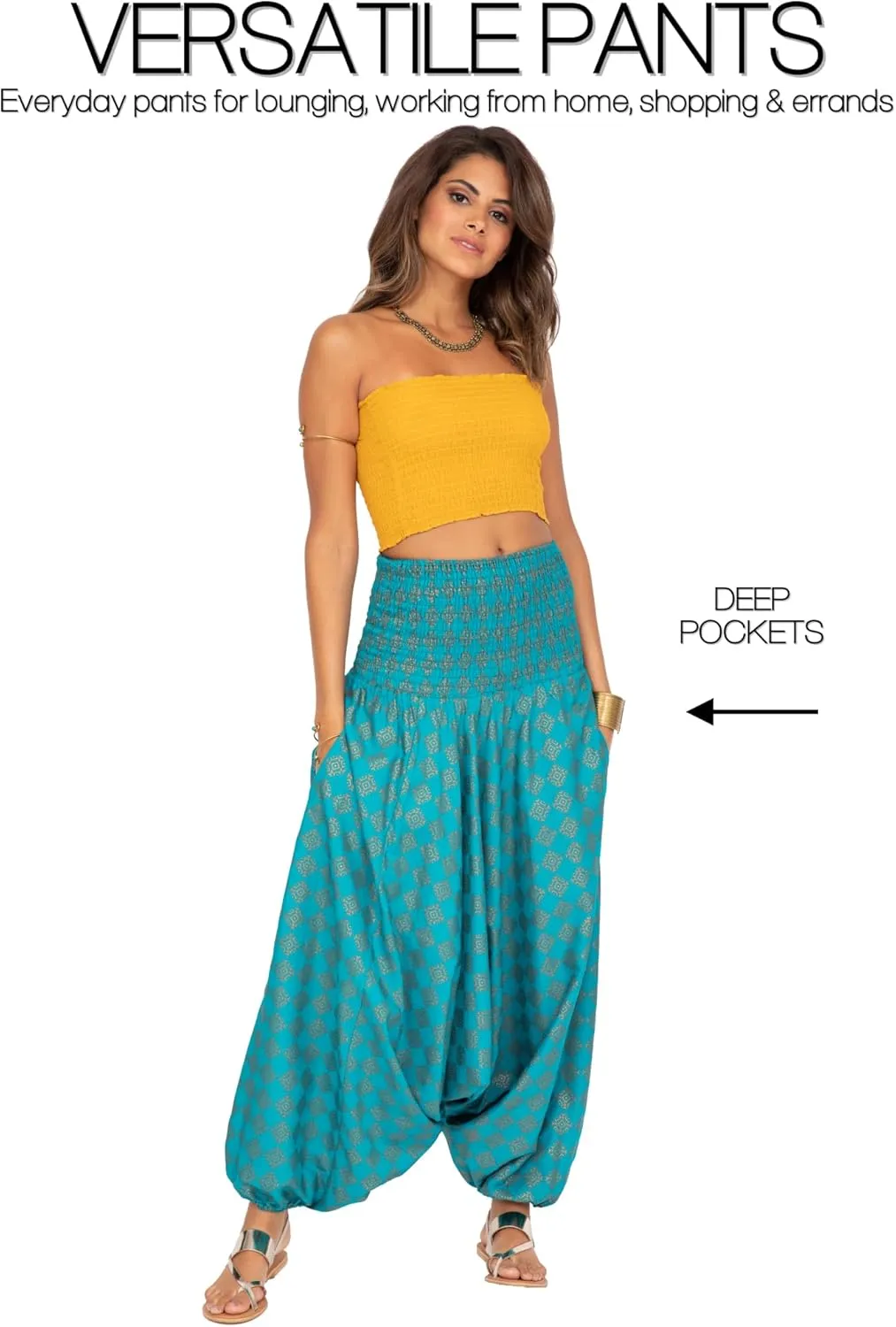 likemary Harem Pants Women - Boho Pants Pull Up into Jumpsuit with Pockets - 2-in-1 Hippie Pants and Romper Jumper Outfit