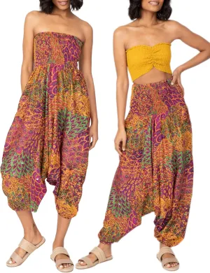 likemary Harem Pants Women - Boho Pants Pull Up into Jumpsuit with Pockets - 2-in-1 Hippie Pants and Romper Jumper Outfit