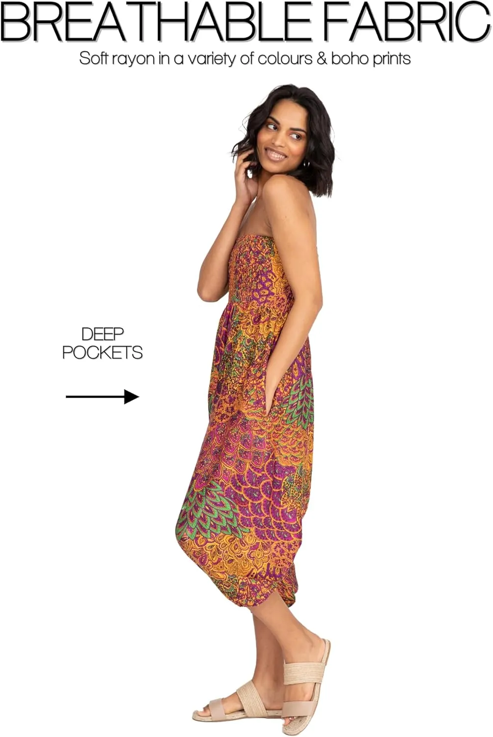 likemary Harem Pants Women - Boho Pants Pull Up into Jumpsuit with Pockets - 2-in-1 Hippie Pants and Romper Jumper Outfit