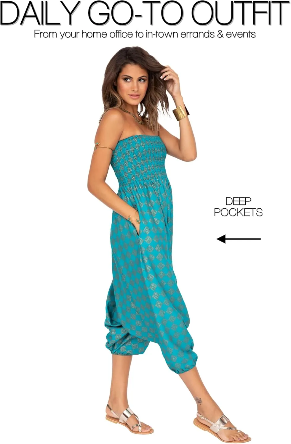 likemary Harem Pants Women - Boho Pants Pull Up into Jumpsuit with Pockets - 2-in-1 Hippie Pants and Romper Jumper Outfit